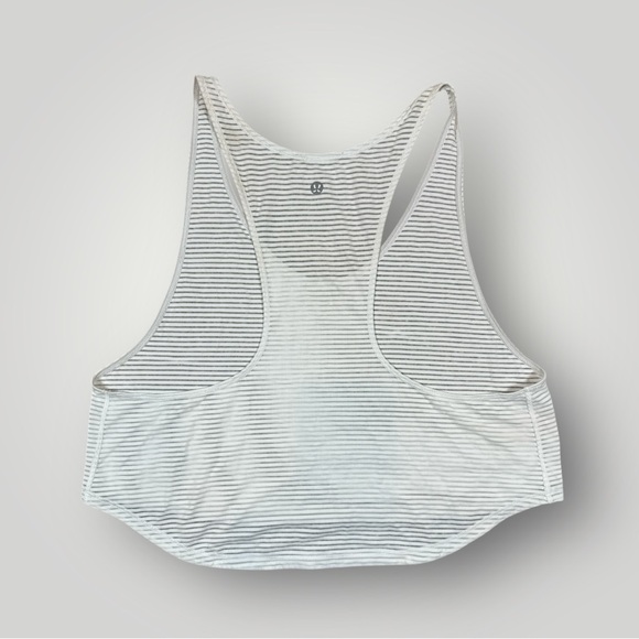 Lululemon White Striped Racerback Tank Top Athletic Yoga Crop - Picture 2 of 6
